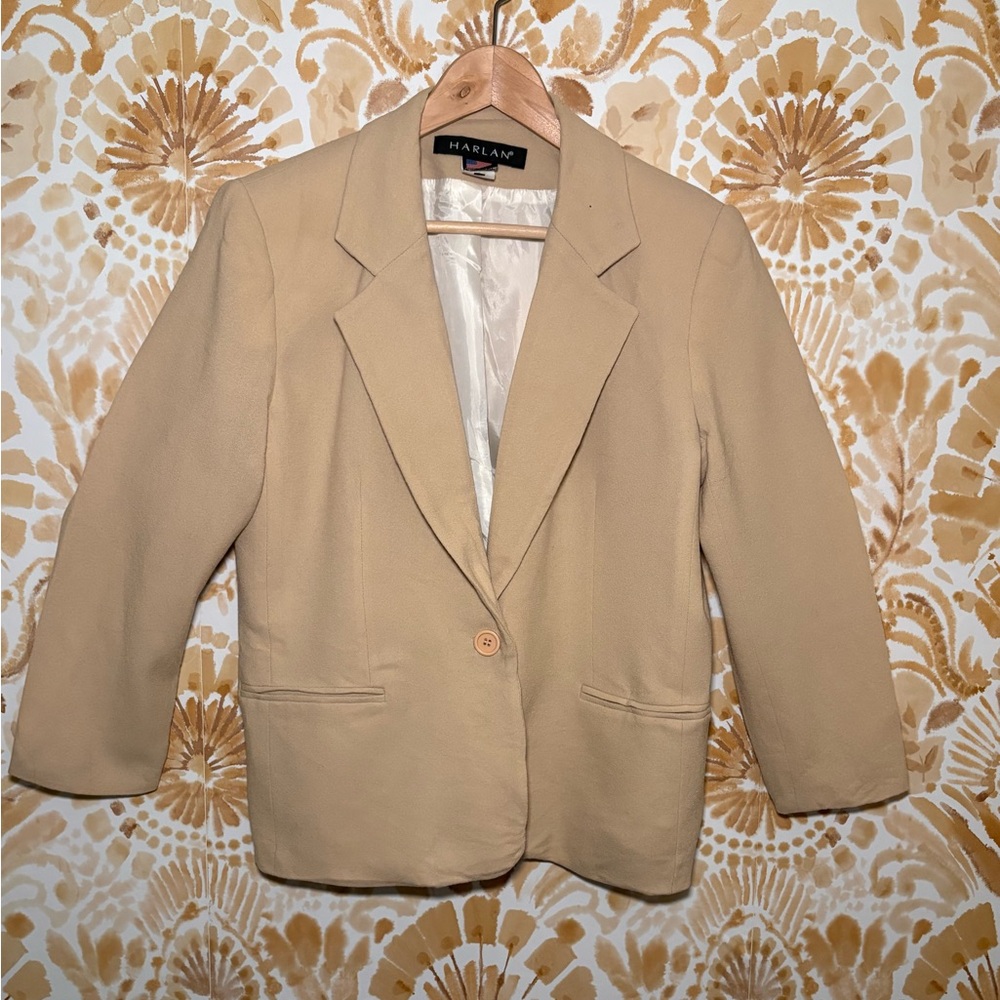 Harlan 100% Wool Women’s Tan  Single-Button Blazer Size 6 Academia, Nuetral